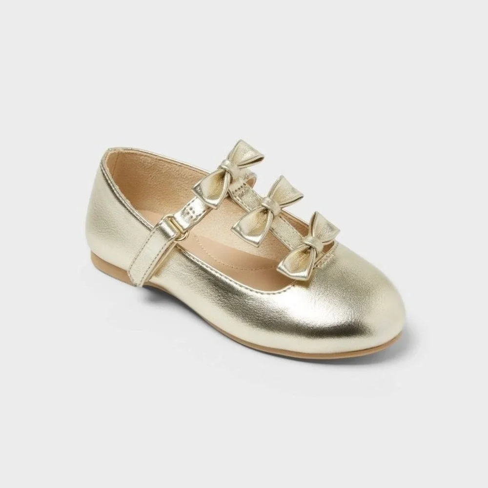 Toddler Girls Cat & Jack Eliana Mary Jane Flats Gold Size 8 New With Tags